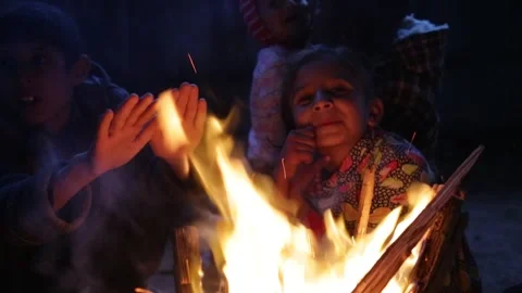 Yazidi Children Displaced From Sinjar Making Fire, Duhok, Kurdistan, Iraq Stock Footage 288854059