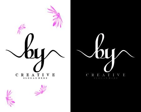 By, yb handwriting script letter logo design vector Stock Illustration