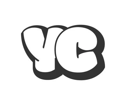 YC logo, bubble comic lettering, rounded in graffiti style black and white .. Stock Illustration