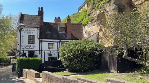 Ye Olde Trip to Jerusalem Nottingham Oldest Pub by Nottingham Castle, England Stock Footage 334313600