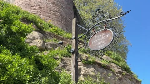 Ye Olde Trip to Jerusalem Nottingham Oldest Pub by Nottingham Castle, England. Stock Footage 334314513