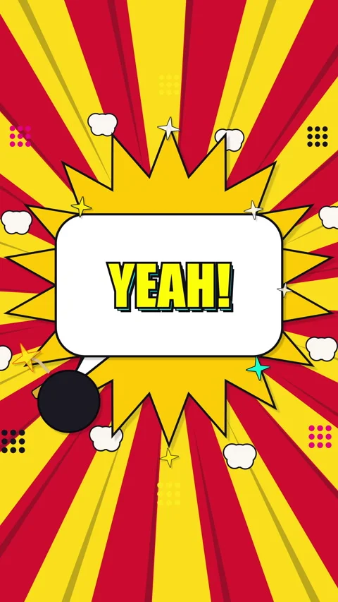 Yeah comic speech bubble animation with red yellow rays loop footage Vídeo Stock 346650092