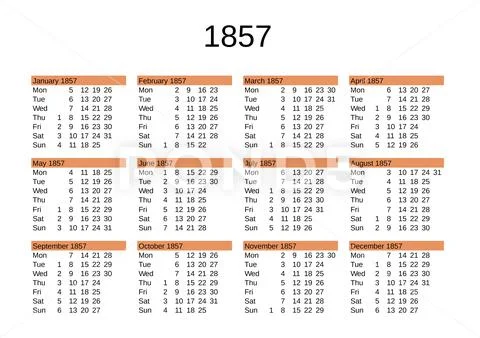 Year 1857 calendar in English Stock Illustration #256567280