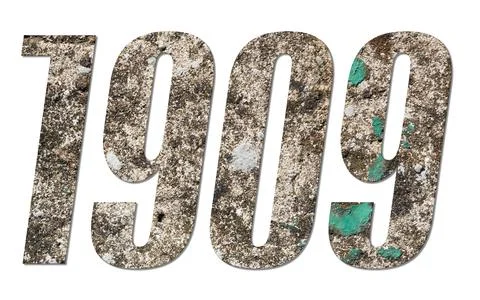 Year 1909 with old concrete wall on white background Foto stock