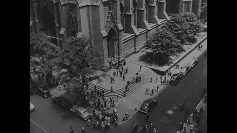 YEAR - 1945: Crowd Gathers Beside Monumental Stone Column Video stock 342856368
