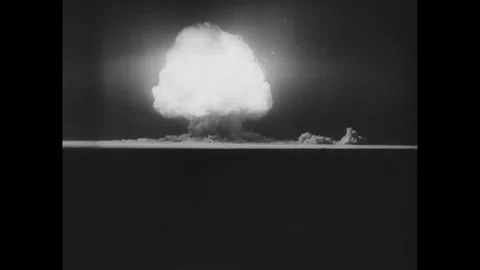 YEAR - 1945: Large Fireball Rises in Dark Frame Stock-Footage 342856743