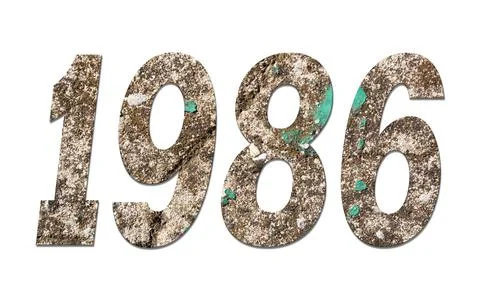 Year 1986  with old concrete wall on white background Stock Photos