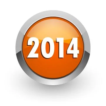 Year 2014 orange glossy web icon Stock Illustration