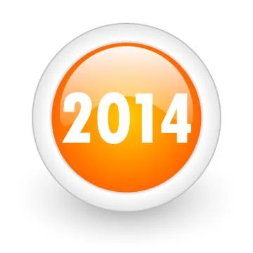 Year 2014 orange glossy web icon on white background. Stock Illustration