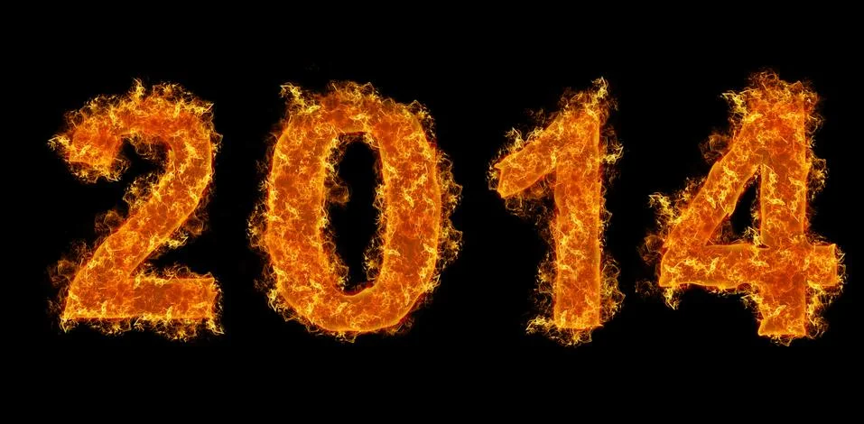 Year 2014 text on fire Stock Illustration
