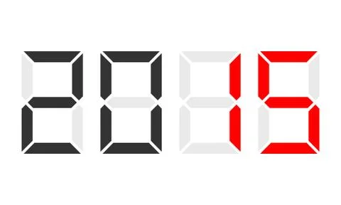 Year 2015, digital clock display, red marked Stock Illustration