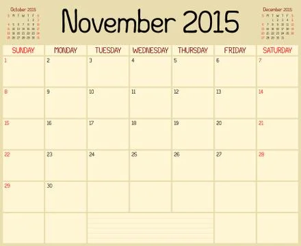 Year 2015 November Planner Stock Illustration