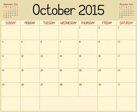 Year 2015 October Planner Stock Illustration