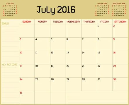 Year 2016 July Planner Stock Illustration