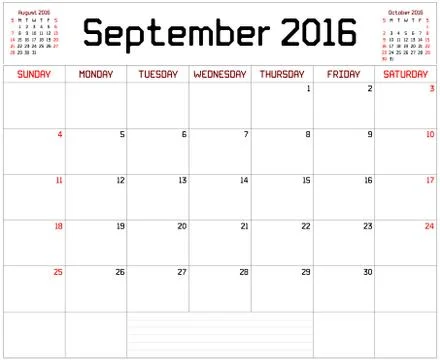 Year 2016 September Planner Stock Illustration