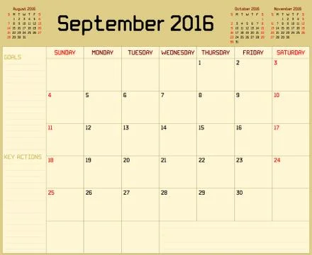 Year 2016 September Planner Stock Illustration