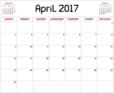 Year 2017 April Planner Stock Illustration