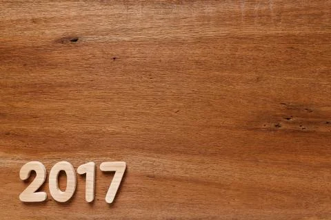 Year 2017 numeric on wooded background 스톡 사진