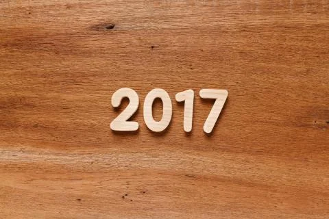 Year 2017 numeric on wooded background 스톡 사진