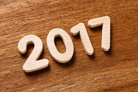 Year 2017 numeric on wooded background 스톡 사진