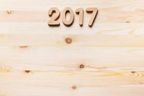 Year 2017 numeric on wooded background 스톡 사진