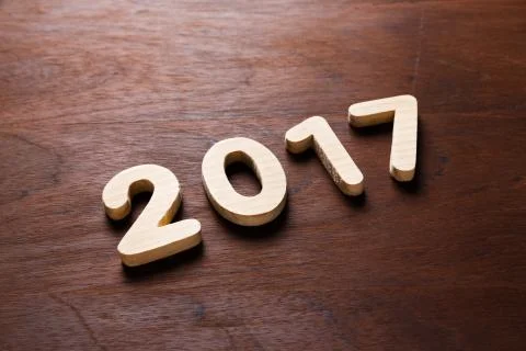 Year 2017 numeric on wooded background 스톡 사진