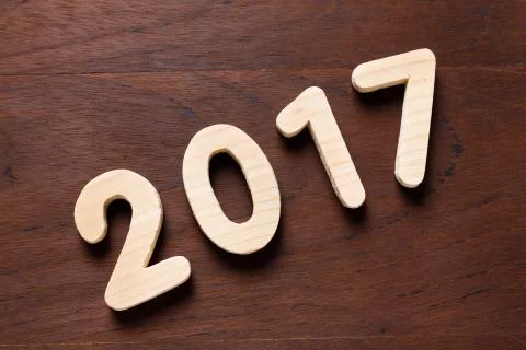 Year 2017 numeric on wooded background 스톡 사진