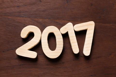 Year 2017 numeric on wooded background 스톡 사진