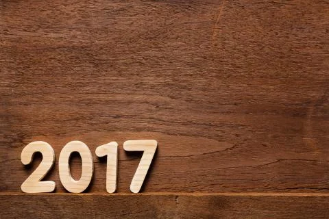Year 2017 numeric on wooded background 스톡 사진