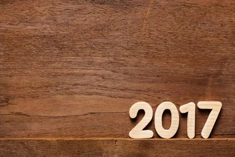 Year 2017 numeric on wooded background 스톡 사진