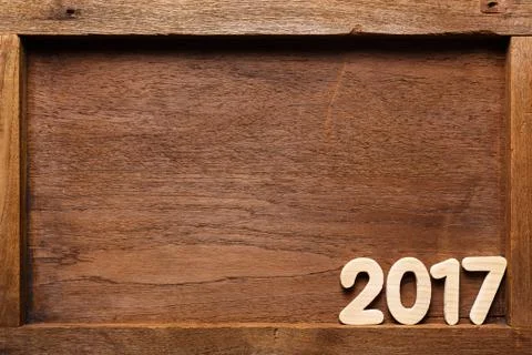 Year 2017 numeric on wooded background 스톡 사진