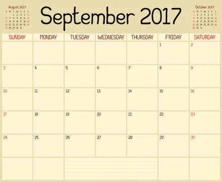 Year 2017 September Planner Stock Illustration