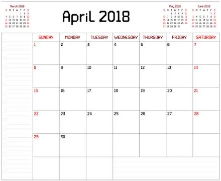 Year 2018 April Planner Stock Illustration