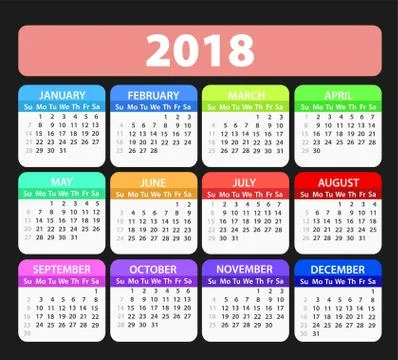 Year 2018 calendar vector template, stock illustration Stock-Illustration