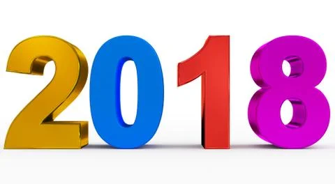 Year 2018 colorful 3d numbers isolated on white Stock Illustration