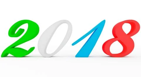 Year 2018 colorful script 3d numbers isolated on white 库存插图