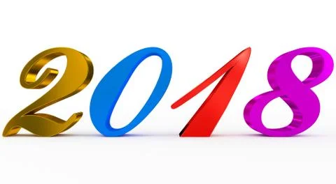 Year 2018 colorful script 3d numbers isolated on white 库存插图