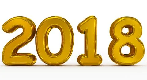 Year 2018 golden rounded 3d numbers isolated on white Stock Illustration