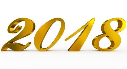 Year 2018 golden script 3d numbers isolated on white 库存插图