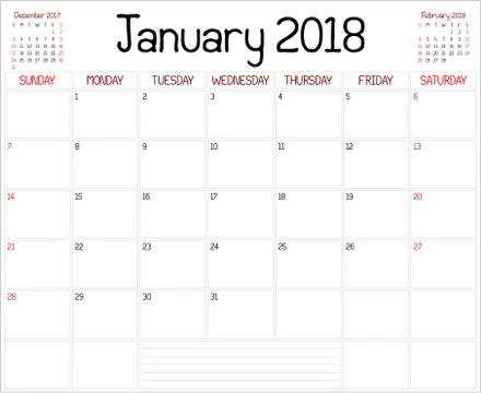 Year 2018 January Planner Stock Illustration