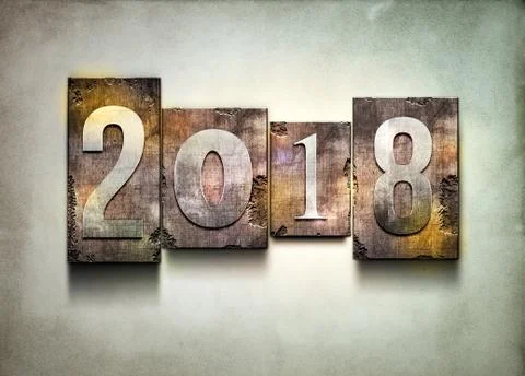 Year 2018 letterpress. Stock Photos