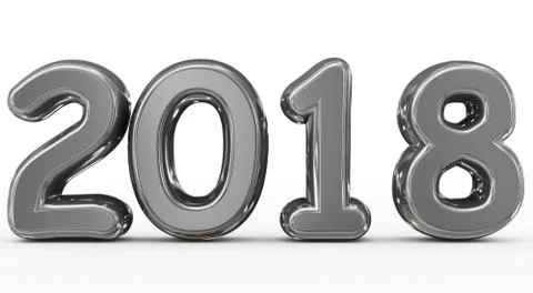 Year 2018 metal rounded 3d numbers isolated on white Stock Illustration