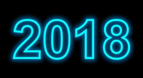 Year 2018 neon light outlined numbers isolated on black Stock Illustration