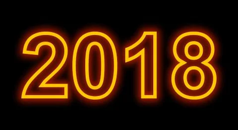 Year 2018 neon light outlined numbers isolated on black Stock Illustration