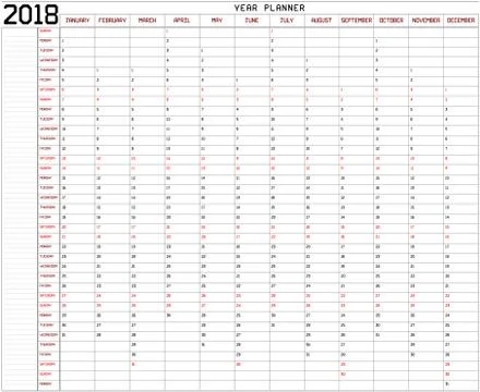 Year 2018 Planner Stock Illustration