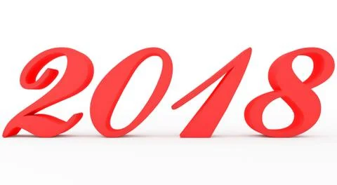 Year 2018 red script 3d numbers isolated on white Stock Illustration