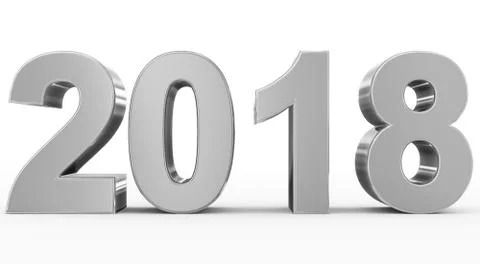 Year 2018 silver 3d numbers isolated on white Stock Illustration