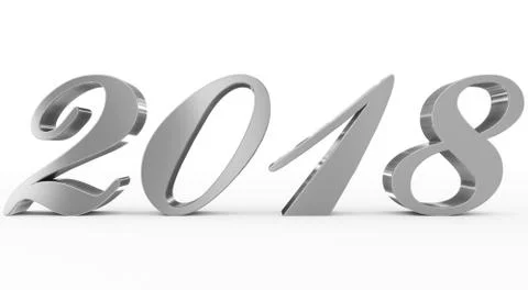 Year 2018 silver script 3d numbers isolated on white 库存插图