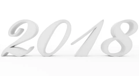 Year 2018 white script 3d numbers isolated on white Stock Illustration