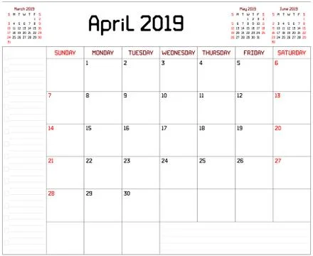Year 2019 April Planner Stock Illustration